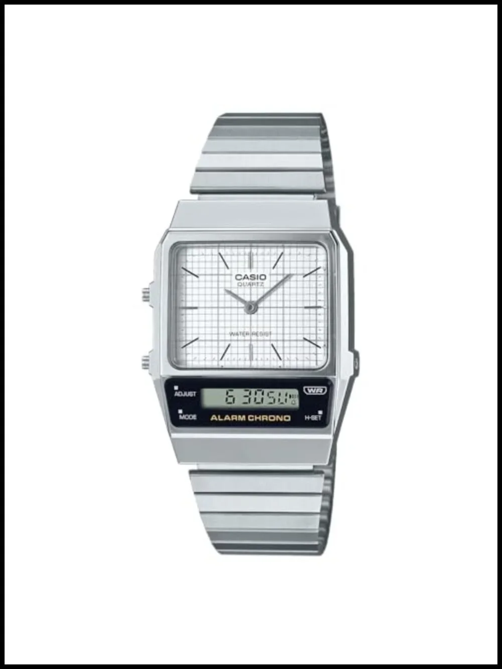 Casio Retro Analog-Digital Watch Stainless Steel Band Dual Time